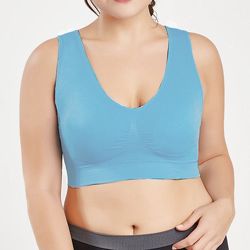 Damen Yoga-BH Sport-BH Unterwäsche Leichte Kleidung Atmungsaktiv Drahtlos Gefüttert Einfarbig Sport Sportkleidung Hellblau Dunkelviolett Pilates Laufen Yoga Image