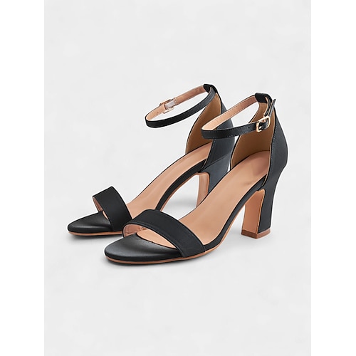 Staubblaue Brautjungfernschuhe für Damen – elegante Hochzeitssandalen mit offenem Zehenbereich, Blockabsatz und Knöchelriemen, Schuhe für die Brautgesellschaft Image