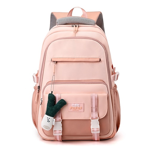 Zaino per il ritorno a scuola per ragazze adolescenti: grazioso zaino scolastico con portachiavi in peluche, zaino leggero multitasche per la scuola media e superiore