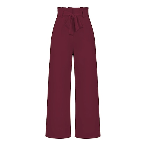 Damen Weites Bein Stoffhosen Streetwear Lässig Volle Länge Natürliche Taille Einfach Elastischer Bund Bequem Outdoor Urlaub Straße Weinrot Dunkelblau Rost Aprikose Herbst Normale Passform Image