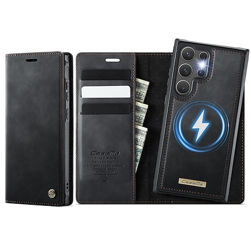 Handy Hülle Handyhüllen Für Samsung Galaxy S25 S25 Edge S24 S24 FE S23 Ultra Plus S22 Plus Ultra A16 A55 5G A35 5G A15 Brieftaschenhülle Mit Ständer Abnehmbar Magnetisch Retro TPU PU-Leder Image