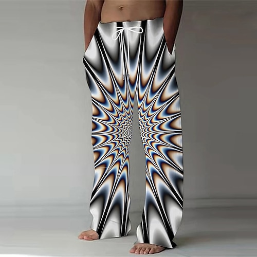Herren Optische Täuschung Schwindlig Geometrisch Hose Freizeithose Baggy-Hosen Mittlere Taille Modisch lässig Outdoor Urlaub Elastischer Kordelzug in der Taille Leinenähnliche Hose mit Taschen Sommer Image