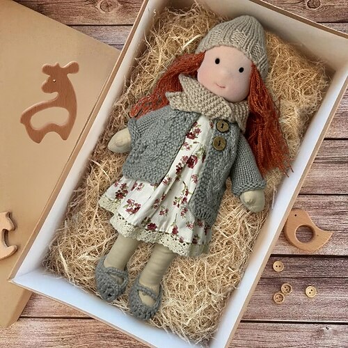 handgemachte Waldorfpuppe Baby Mädchen mit Kleidersets - 11,8 Zoll weiche Plüschpuppe für Kleinkinder ideales Weihnachtsgeschenk für Kinder Image