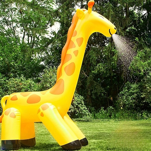 Aufblasbarer Wassersprinkler in Form einer riesigen Giraffe für den Außenbereich, leicht zu reinigendes aufblasbares/entleerbares Wasserspiel für Hof und Garten Image