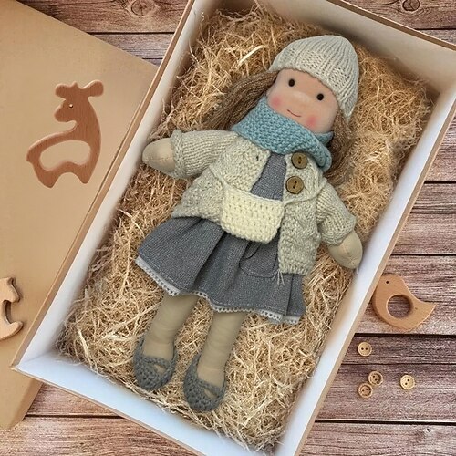 handgemachte Waldorfpuppe Baby Mädchen mit Kleidersets - 11,8 Zoll weiche Plüschpuppe für Kleinkinder ideales Weihnachtsgeschenk für Kinder Image