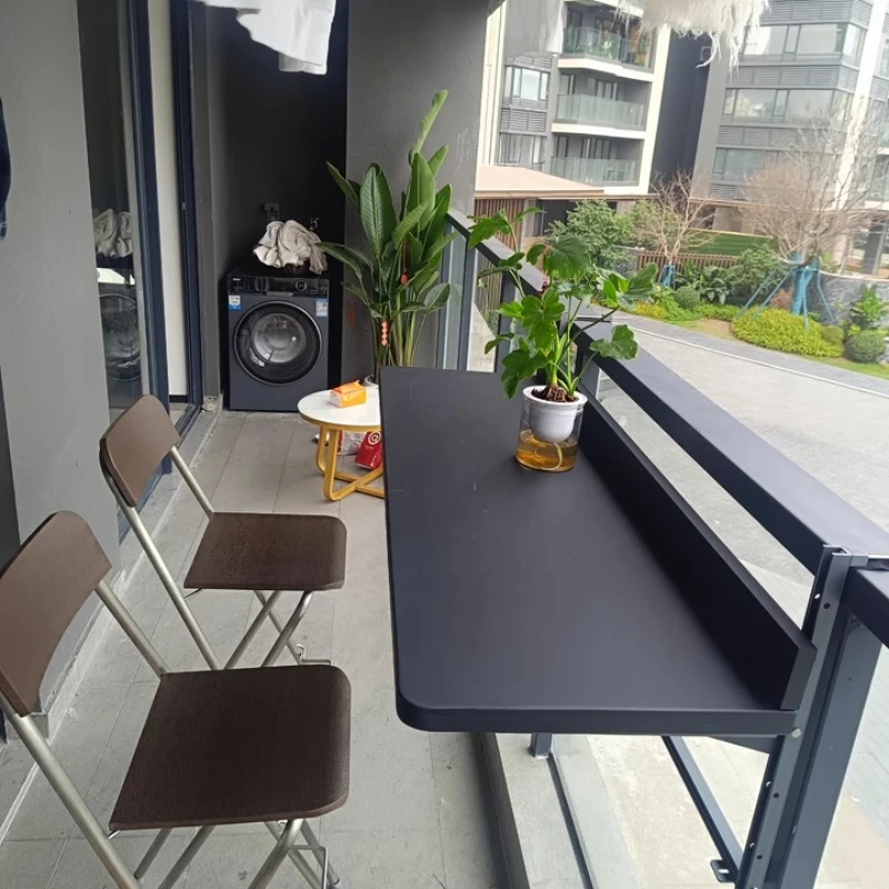 Balkon-Hängetisch, zusammenklappbar, Bistro-Barschreibtisch, Teetisch für den Außenbereich mit Montagehalterung, tragbares Hängeregal für Terrassengarten Image