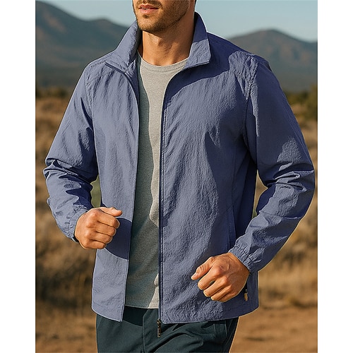 Herren Laufjacke Outdoorjacke Taschen Vollreißverschluss Langarm Oberbekleidung Sportlich Frühling Herbst Einfarbig UPF 50 Sonnenschutz Leicht Hohe Elastizität Angeln Wandern Laufen Sportbekleidung Image