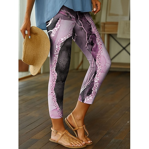 Damen Leggings Urlaub Vintage Mode Knöchellang Hohe Taille Grafik Abstrakt Drucken Weich Atmungsaktiv Dehnbar Täglich Outdoor Rubinrot Gold Grün Amethyst Frühling Herbst Winter Schmale Passform Image