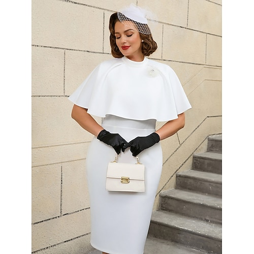 Retro Vintage 1950er Rockabilly Midlänge Cocktailkleid Bleistiftkleid Übergröße Rundhals Kostüm Damen Leistung Party Abend Retro-Mottoparty Erwachsene Kleid Frühling Sommer Image