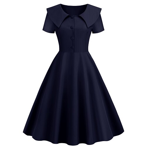 Retro Vintage 1950er Rockabilly Midlänge Kleid A-Linien-Kleid Tailliert und ausgestellt V Ausschnitt Kostüm Damen Halloween Karneval Valentinstag Teegesellschaft Retro-Mottoparty Erwachsene Kleid Image