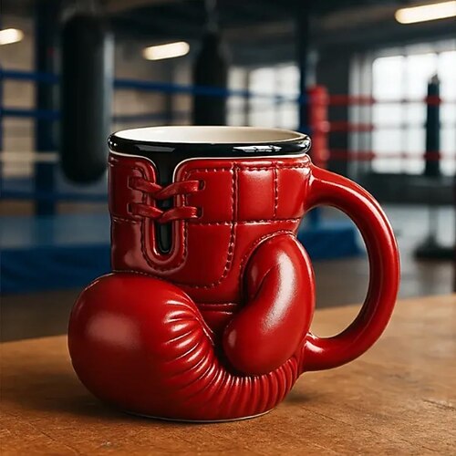 Boxhandschuh-Tasse, lustige Kaffeetasse aus Edelstahl aus Kunstharz für zu Hause, einzigartiges Boxer-Geschenk für Männer, originelles Trinkgeschirr für Boxliebhaber Image