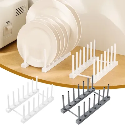 Plastic Dish Drainer Rack Kitchen Pot Lid Storage Rack Desktop Plates Display Shelf Detachable Stand Racks Kitchen Accessories