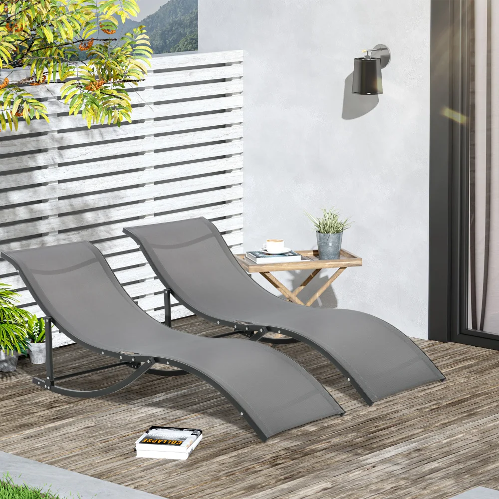 Lounger Outunny 2 Set Sonnenliegen Gartenliegen Stofflege Ergonomischer Aluminiumtext TV 165 x 61 x 63 cm