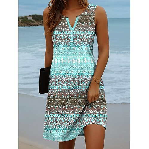 Per donna Mini Abito Vestito Estivo Abito a Tubino Abito a spalle scoperte Vacanza Casual Spiaggia Quotidiano Ferie Vestibilità regolare Grafico Geometrico Senza Maniche Scollo a V Rosa Blu Azzurro