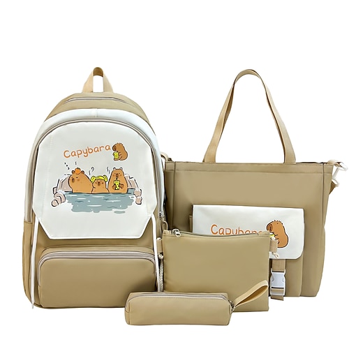Set di 4 zaini neri per il ritorno a scuola per ragazze – zaino scolastico con cartone animato capibara con borsa, astuccio e pochette – grazioso e resistente kit per studenti