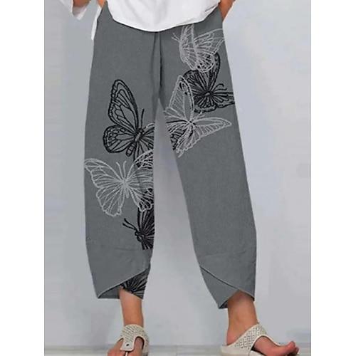 Damen Stoffhosen Hosen Hose Urlaub Vintage Ethno-Stil Knöchellang Hohe Taille Grafik Abstrakt Geometrisch Elastischer Bund Bequem Atmungsaktivität Weich Unelastisch Outdoor Straße Täglich Dunkelgrau
