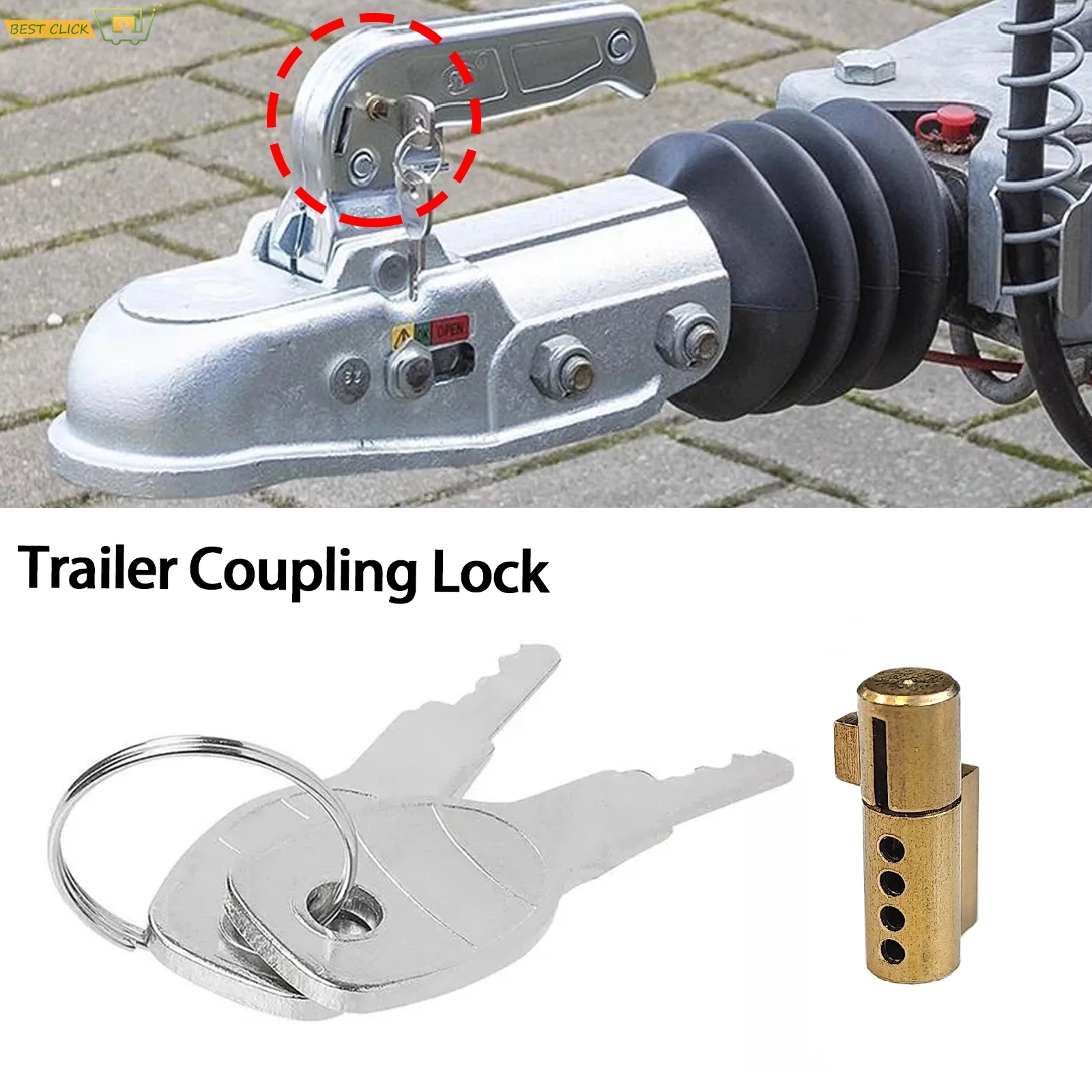 Diebstahlsicheres Anhängerkupplungs-Kupplungsschloss, einsteckbare Sicherheit für gepresste Kupplungsköpfe, Wohnwagen, Wohnmobile mit 2-Schlüsseln, Zubehörteil Image
