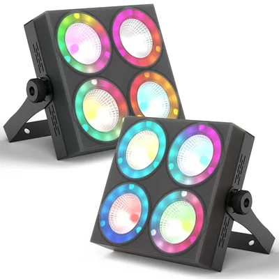 Fieryzeal 2PCS 80W RGBW LED Wash Par Light DMX512 Square 4-Eye Wash Light with Strip Effect for DJ Party Bar Wedding Stage Light