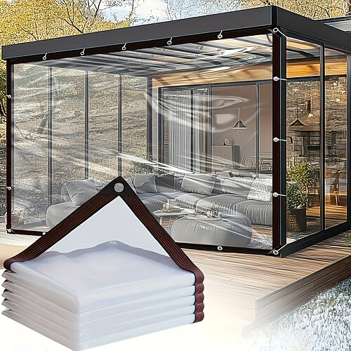 wasserdichte Plane transparente wasserdichte Abdeckung hochwertiges verbessertes Gewebe mit reißfesten Kanten für Outdoor-Camping Terrasse Picknick Carport Garten Balkon und Korridor Überdachung Hof