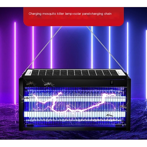 Solar-Insektenvernichter für draußen, Mückenvernichter, wasserdichter elektrischer Fliegenvernichter, wiederaufladbare Mückenvernichterlampe mit 15-W-Solarpanel, kabellose Fliegenfalle für Hinterhof, Image