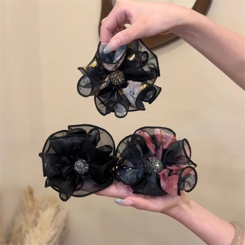 1 Stück Damen-Haarklammer, koreanische Strass-Blumen-Schleife, Spitze, elegant, süß, sanftes Haar, verschiedene Haar-Accessoires für Mädchen Image