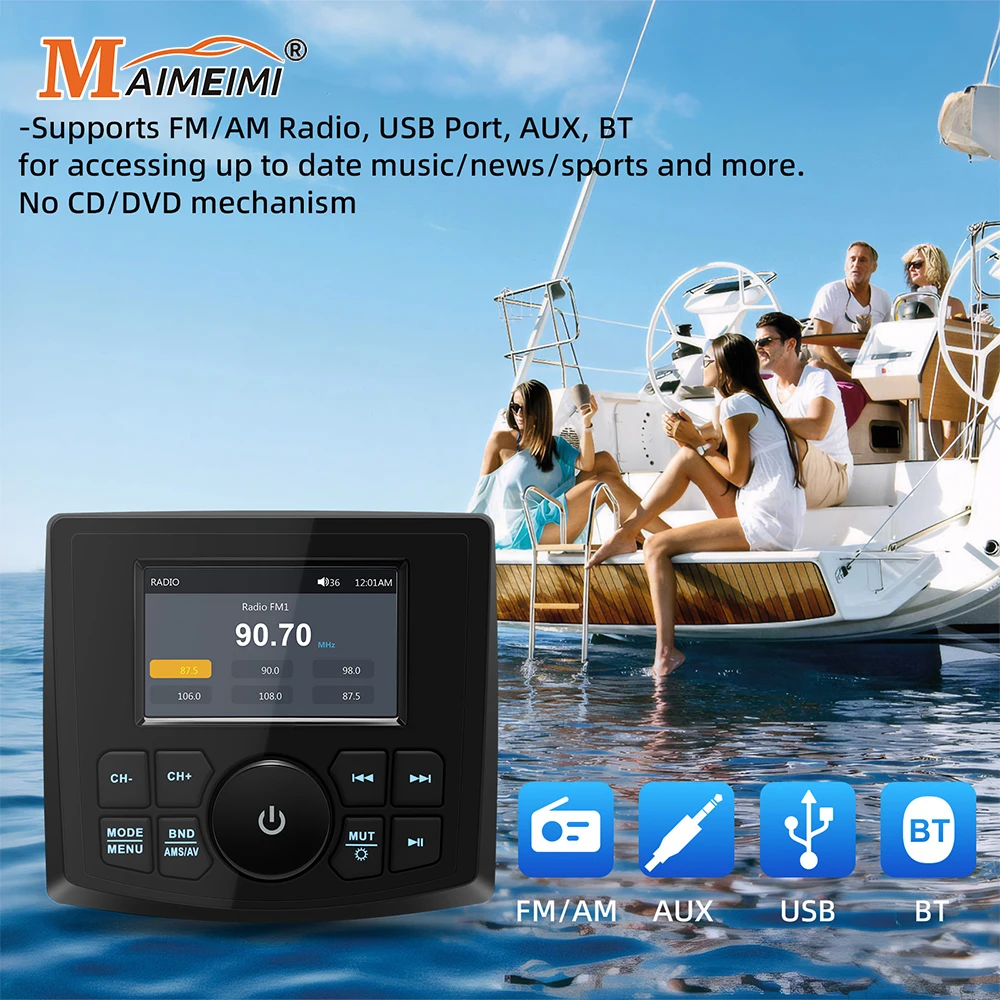 Marine Stereo Audio Yacht Motor Wasserdicht IPX5 MP5 Radio Player Bluetooth-kompatibel FM AM RDS Audio Marine RV Boot ATV UTV SUV Image