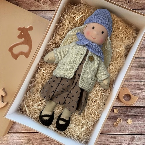 handgemachte Waldorfpuppe Baby Mädchen mit Kleidersets - 11,8 Zoll weiche Plüschpuppe für Kleinkinder ideales Weihnachtsgeschenk für Kinder Image