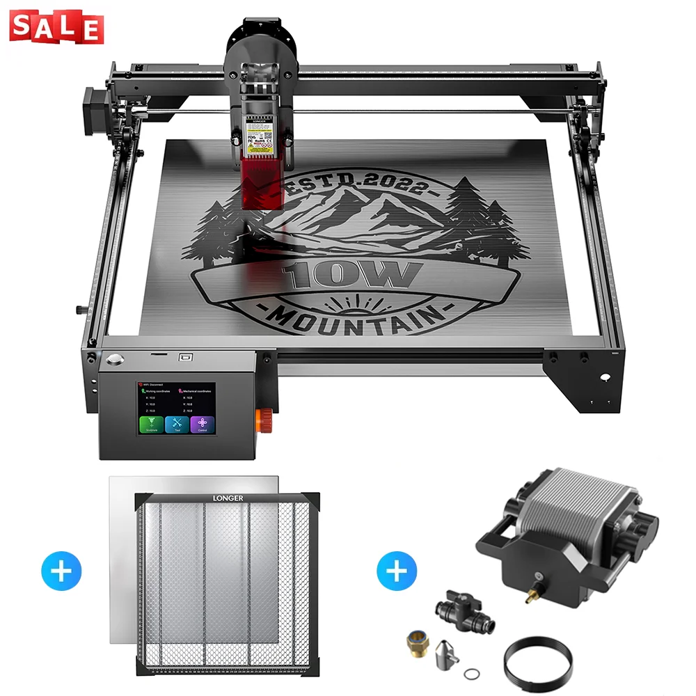 RAY5 10 W Lasergravur-Schneidemaschine + Luftpumpen-Assistent-KIT + 500 x 500 mm Waben-Arbeitstisch DIY CNC-Graveur-Schneidwerkzeuge Image
