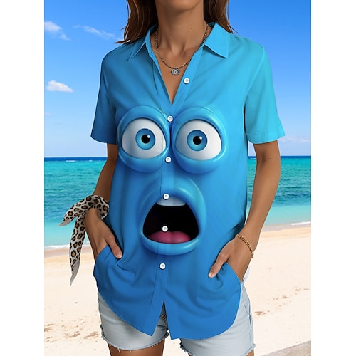 Langarmhemd für Frauen Knopfdown-Bluse grafisch 3D täglich stylisch kurzärmlig mit Kragen reguläre Oberteile täglich gelb blau grün Sommer Frühling Image