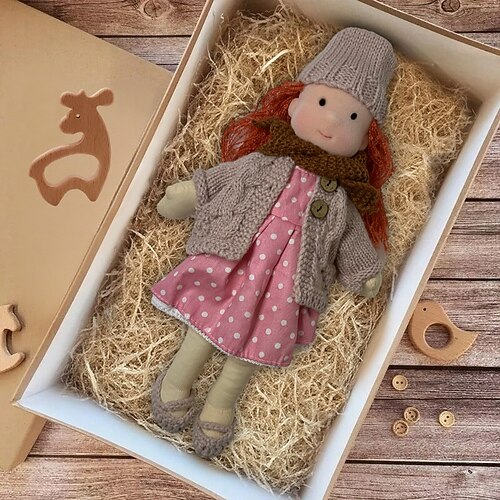 handgemachte Waldorfpuppe Baby Mädchen mit Kleidersets - 11,8 Zoll weiche Plüschpuppe für Kleinkinder ideales Weihnachtsgeschenk für Kinder Image