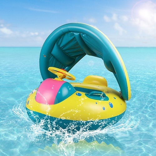 Schwimmring für Kinder mit verstellbarem Sonnenschutz – bunter aufblasbarer Ring, Wasserspiel, Sicherheitssitz, PVC-Material, ideal für Kinder ab 3 Jahren, Poolspielzeug, verspieltes Design, Image