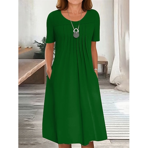 Damen Midikleid T-Shirt-Kleid A Linie Kleid Sommerkleid Urlaub Lässig Täglich Normale Passform Grafik Einfach Kurzarm Rundhalsausschnitt Schwarz Weiß Rote Blau Sommer Frühling Image