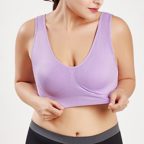 Damen Yoga-BH Sport-BH Unterwäsche Leichte Kleidung Atmungsaktiv Drahtlos Gefüttert Einfarbig Sport Sportkleidung Hellblau Dunkelviolett Pilates Laufen Yoga Image