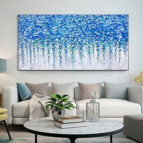 großes handgemachtes 3D Wald Ölgemälde handgemachtes abstraktes Blumen Ölgemälde auf Leinwand große Wandkunst minimalistisches blaues Blumenkunstgemälde individuelles Gemälde Boho Wanddekor für Image