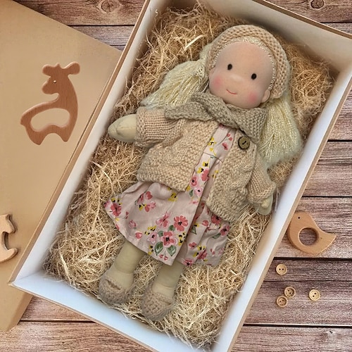 handgemachte Waldorfpuppe Baby Mädchen mit Kleidersets - 11,8 Zoll weiche Plüschpuppe für Kleinkinder ideales Weihnachtsgeschenk für Kinder Image