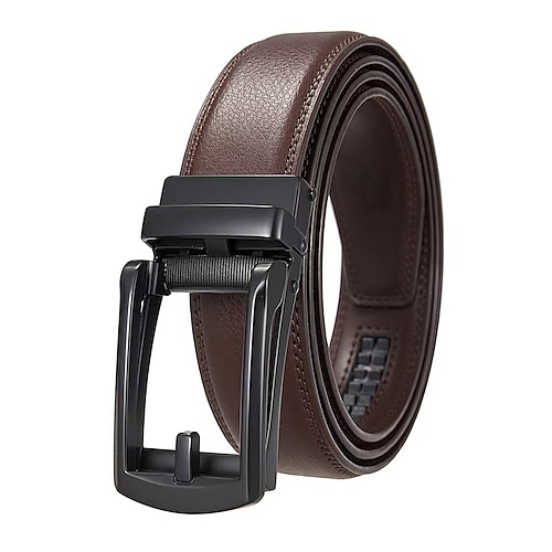 Herrengürtel aus echtem Leder mit automatischer Ratschenschnalle – klassischer, verstellbarer Anzuggürtel für Business, Büro und den Alltag Image