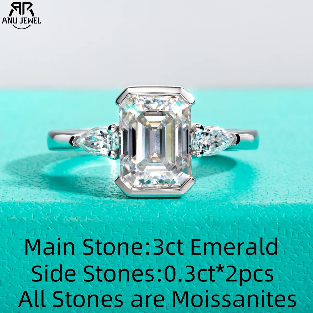 AnuJewel 3.6cttw D Colore Taglio smeraldo Moissanite Anello di fidanzamento con taglio a pera Placcato in oro 18 carati per matrimoni Regali da donna