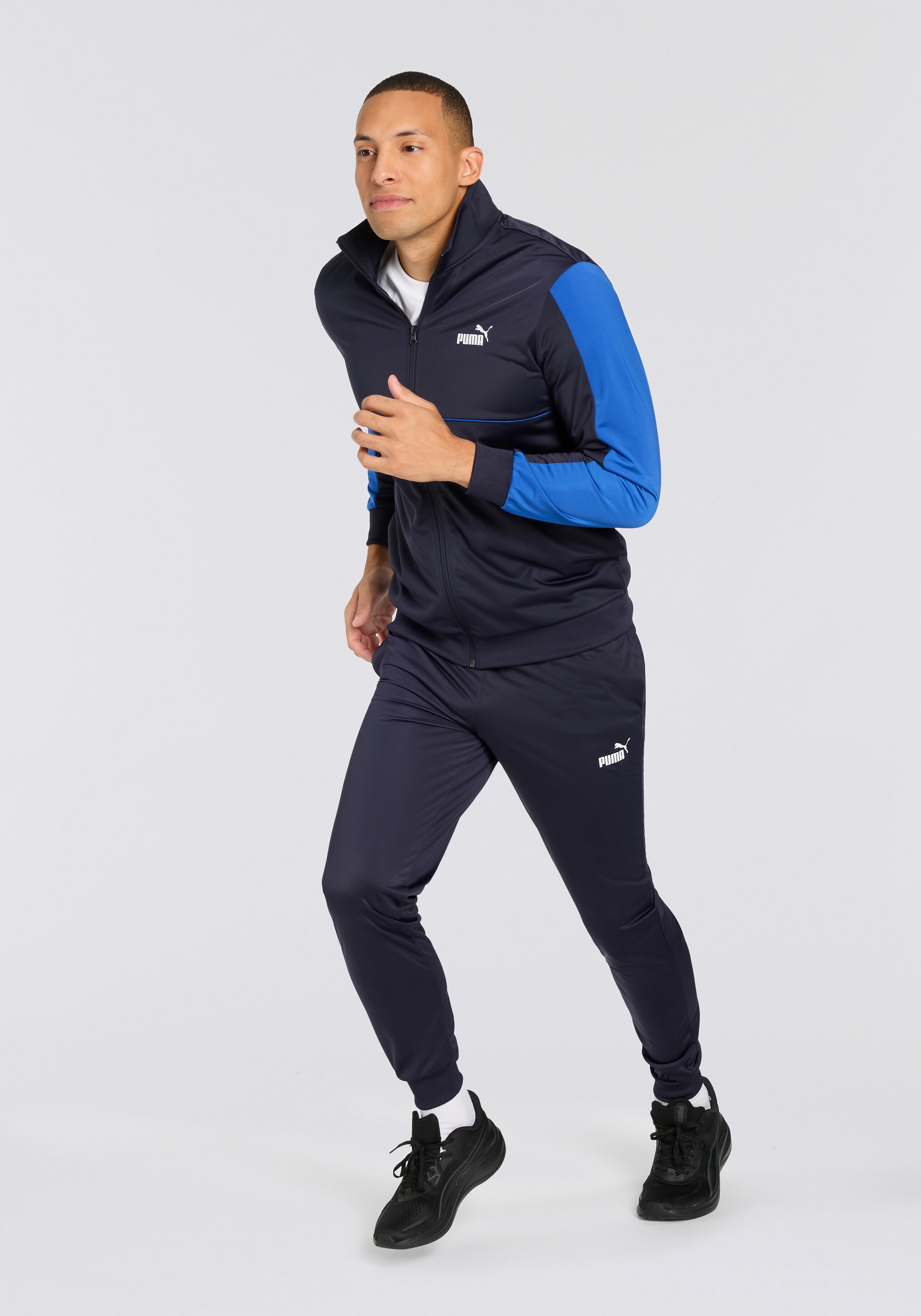Trainingsanzug PUMA "SPORT POLY SUIT", Herren, Gr. XL, blau (new navy), Trikot, Obermaterial: 100% Polyester, colorblocking, regular fit, Sportanzüge Image