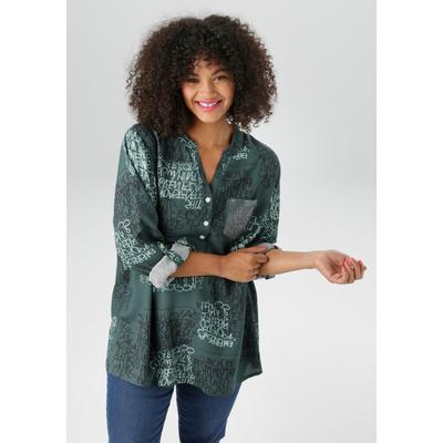 Schlupfbluse ANISTON PLUS, Damen, Gr. 54, grün, Web, Obermaterial: 100% Viskose, gemustert, casual, figurumspielend Po-bedeckend, V-Ausschnitt, Krempelärmel, Blusen, mit Pailletten an der Brusttasche - NEUE KOLLEKTION Image