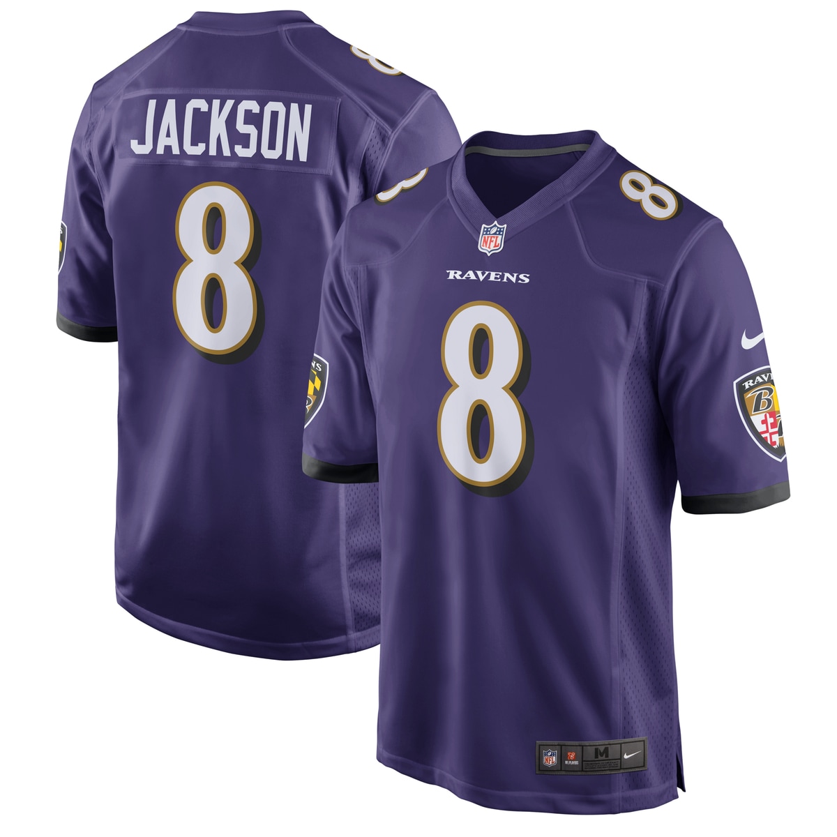 Footballtrikot NIKE "Nike Trikot Baltimore Ravens NFL Home Game Jersey Jackson 8", Herren, Gr. L, lila (mehrfarbig), 100% Polyester, Trikots