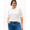 Kurzarmshirt TOMMY HILFIGER CURVE "CRV SLIM 5X2 RIB C-NK 1/2 SLV", Damen, Gr. 52, ivory silk, Single Jersey, Obermaterial: 95% Viskose, 5% Elasthan, unifarben, casual, slim fit, Rundhals, Halbarm, Shirts, in großen Größen, in gerippter Struktur
