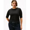 Kurzarmshirt TOMMY HILFIGER CURVE "CRV SLIM 5X2 RIB C-NK 1/2 SLV", Damen, Gr. 50, schwarz, Single Jersey, Obermaterial: 95% Viskose, 5% Elasthan, unifarben, casual, slim fit, Rundhals, Halbarm, Shirts, in großen Größen, in gerippter Struktur