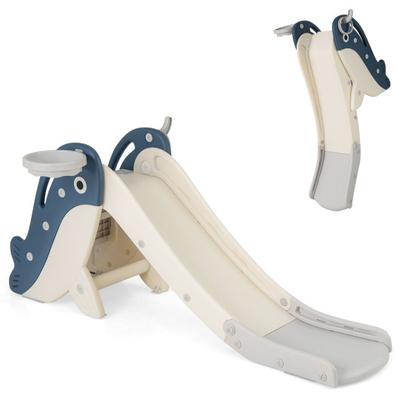 Costway Foldable Freestanding Baby Slide Climber Playset with Basketball Hoop for Kids-Blue