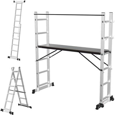 Arbeitsgerüst, 4 in 1 Alu Multifunktionsleiter 6+6 Stufen, Mobile Mehrzweckleiter mit Plattform und Image