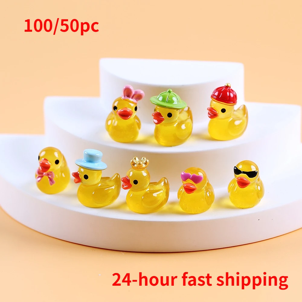100/50 pièces Mini canard lumineux jaune ornement figurines miniatures petit canard Micro fée jardin paysage fée jardin décor à la maison