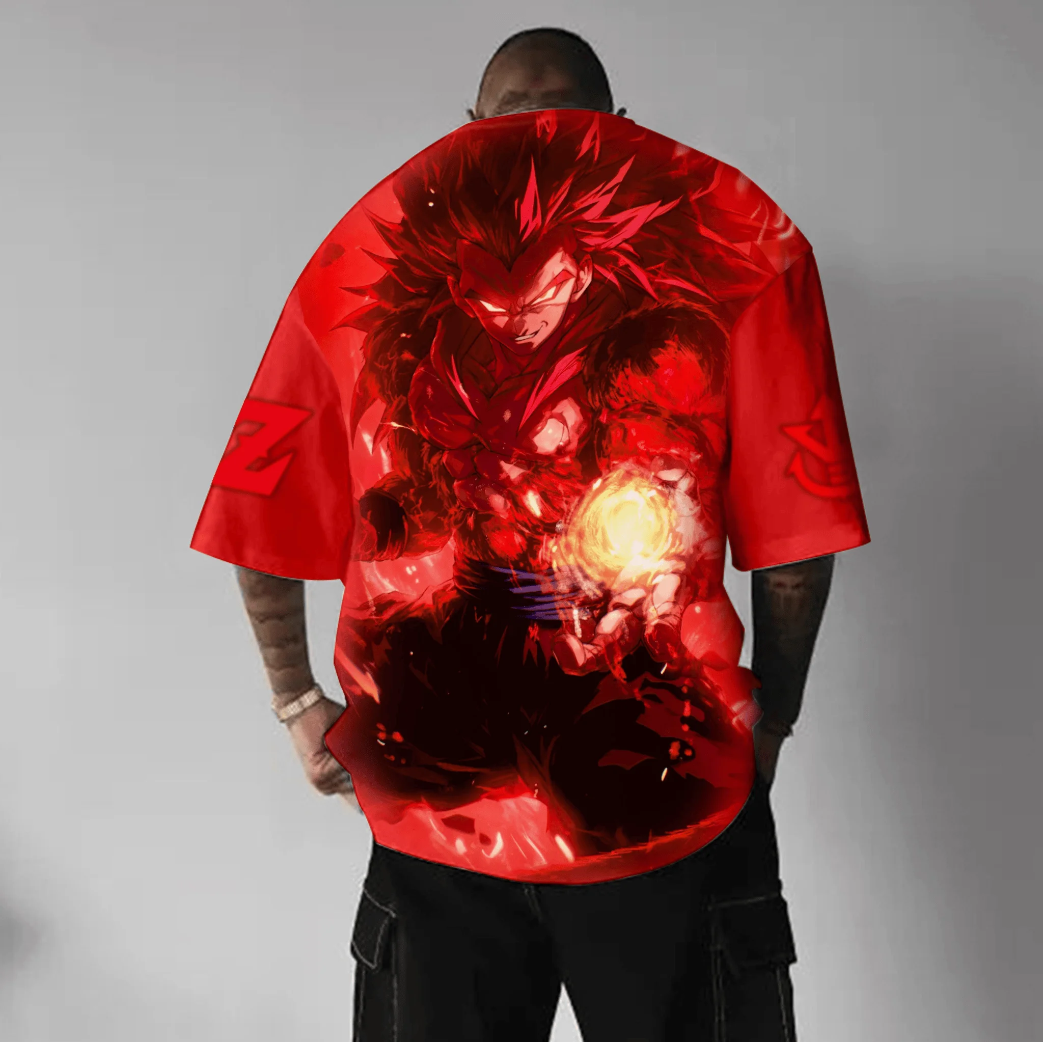 Dragon Ball Rot Übergroße Herren T-Shirts Sommer Y2k Damen Baumwolle Kurzarm T-Shirt Casual Streetwear Unisex Tops Anime Inspiriert