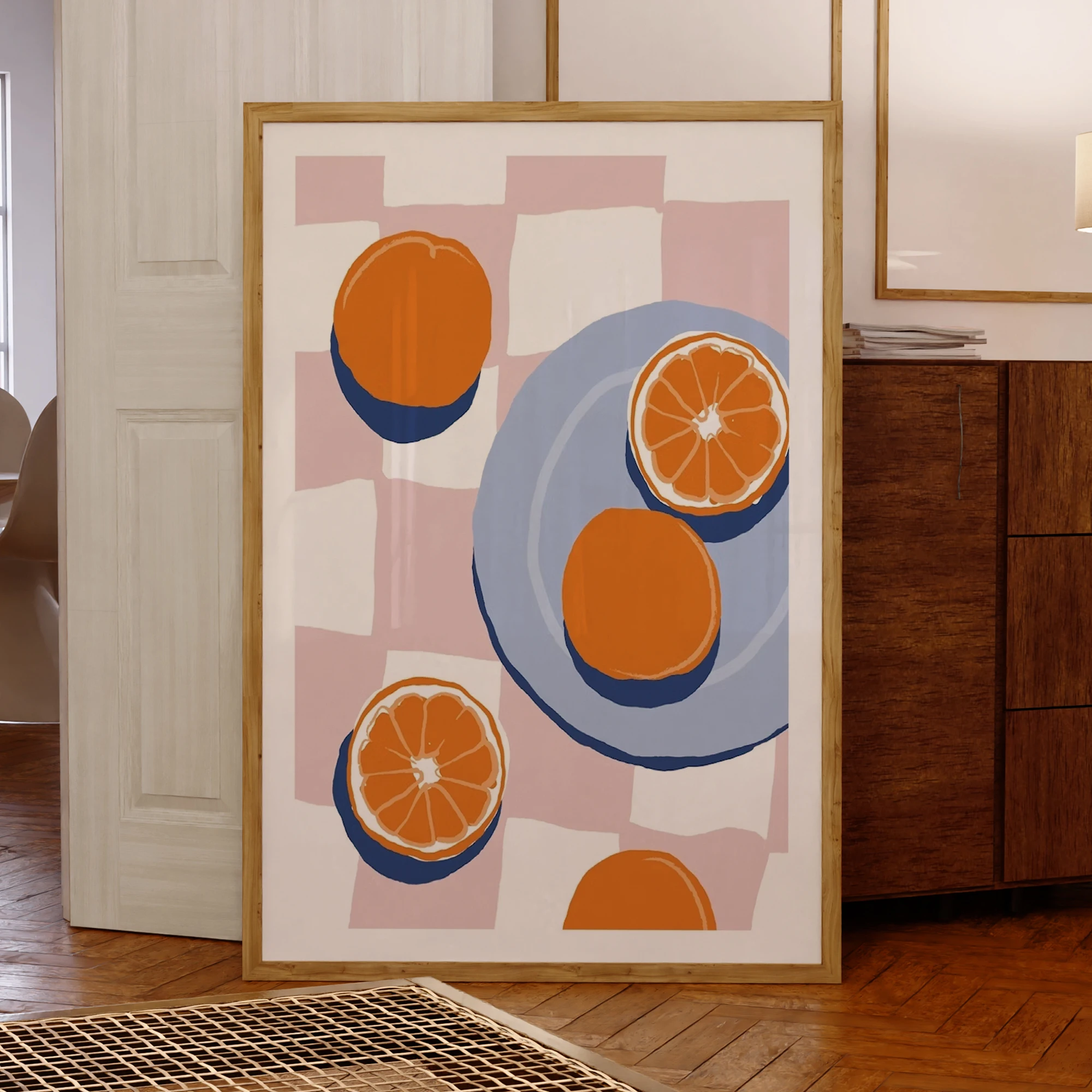 Obst Orangen auf einem Platte Wand Kunstdrucke Leinwand Malerei Poster Bild für Wohnzimmer Esszimmer Schlafzimmer Home Decor Image