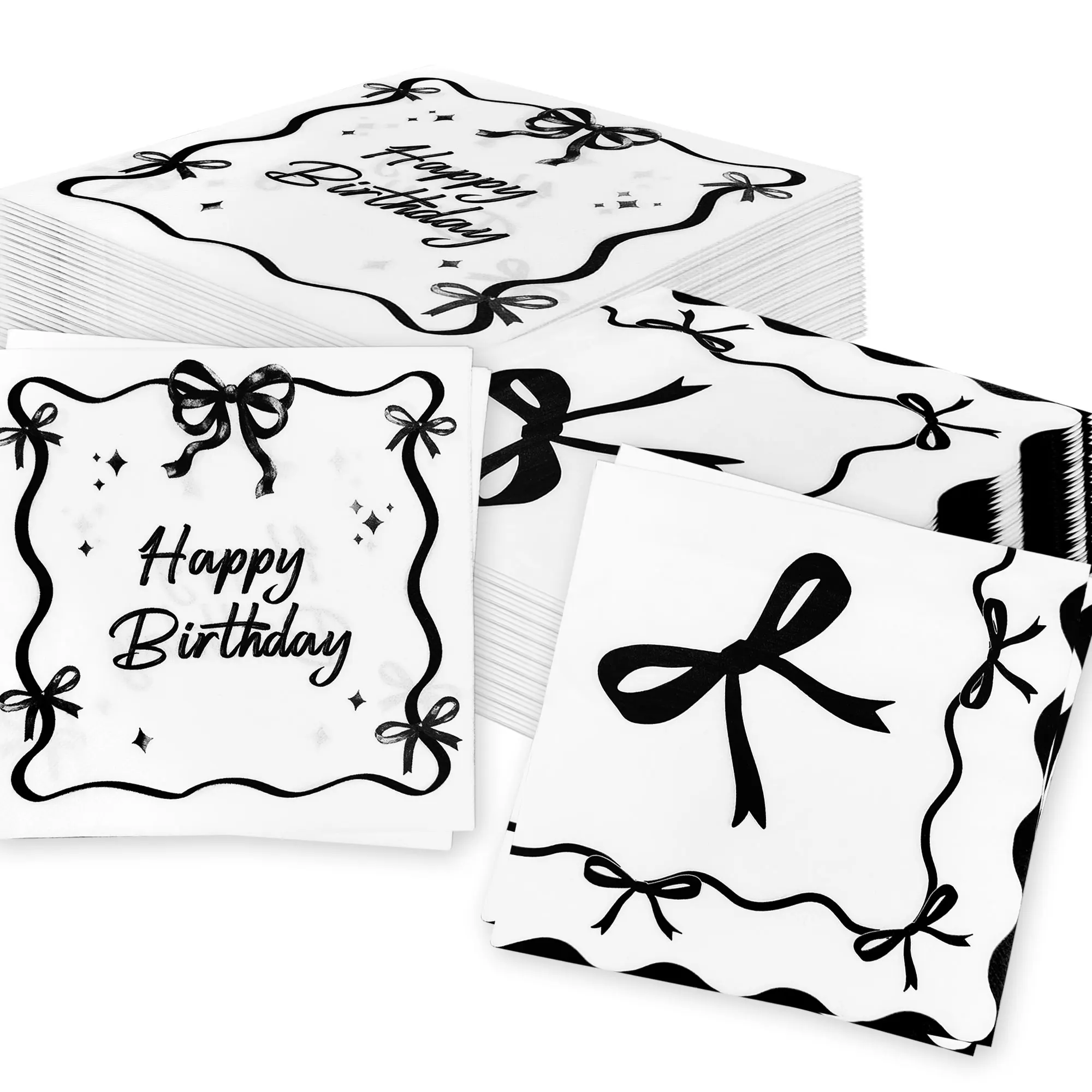 LaVenty 60 Stück Geburtstagsservietten mit schwarzer Schleife, Kokette-Geburtstagsdekorationen für schwarze Kokettbögen, Partygeschenke, Zubehör Image