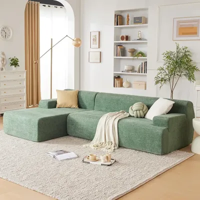 107” Chenille Modular Sectional Sofa, Modern Sponge Sofa Couch for Living Room, High Density Sponges Cloud Couch Sectional, L-Sh