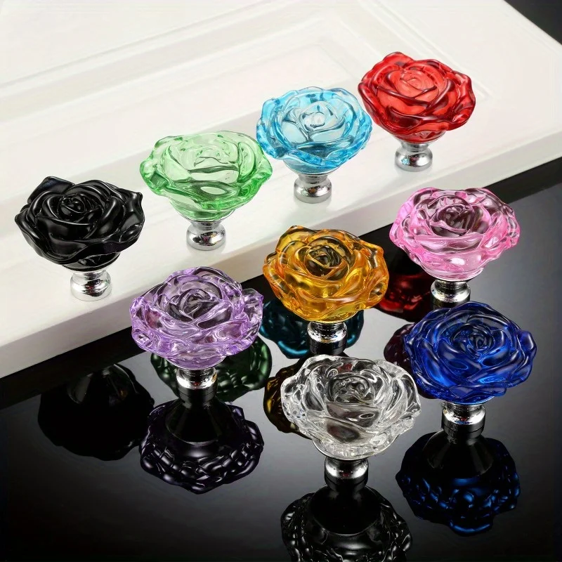 1pc 50mm Kristall Rose Glas Klar Knopf Möbel Küche Schublade Schränke Griffe Kommode Schrank Zieht Möbel Hardware